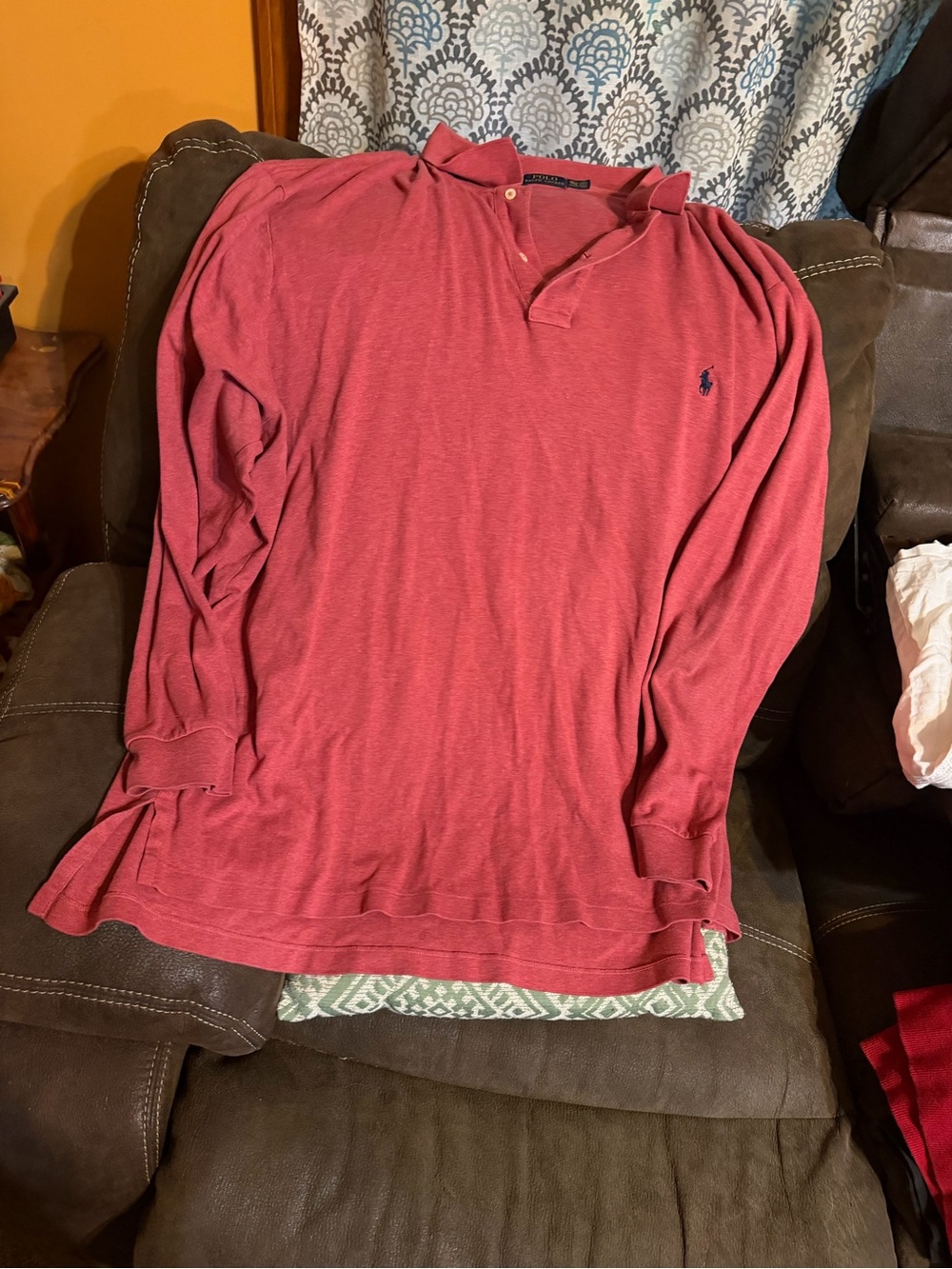Ralph Lauren Men's Long Sleeve Polo in Heathered Red with Navy Pony 4xlt